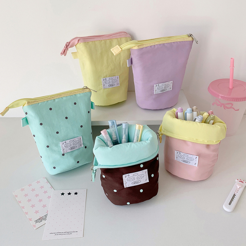 Geantă portabilă pentru pensule de machiaj, pentru femei, design vertical cu fermoar, poliester, stil de călătorie relaxat, depozitare pensule