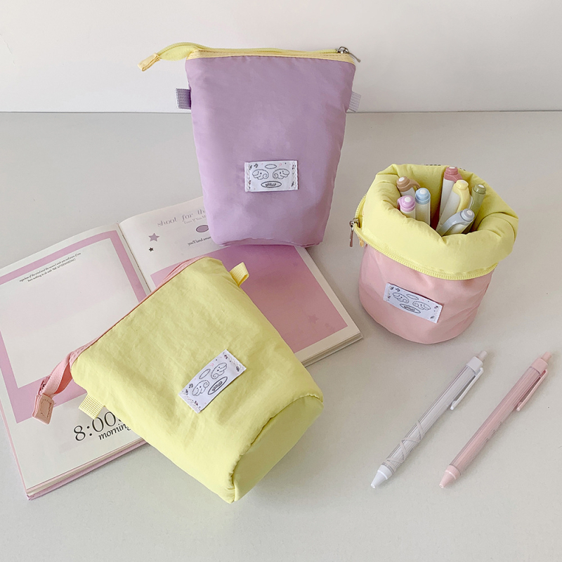 Geantă portabilă pentru pensule de machiaj, pentru femei, design vertical cu fermoar, poliester, stil de călătorie relaxat, depozitare pensule