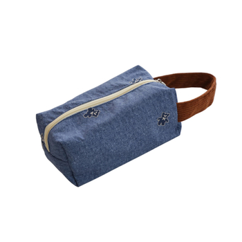 Kék denim kozmetikai neszesszer, hordozható, nagy kapacitású, elegáns tároló nőknek