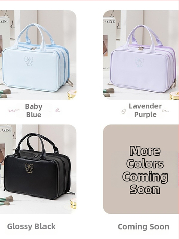 Kozmetická taška s tromi priečinkami, veľká kapacita, PU materiál, vodotesná s rozdelením suché/mokré, podšívka z nylónu