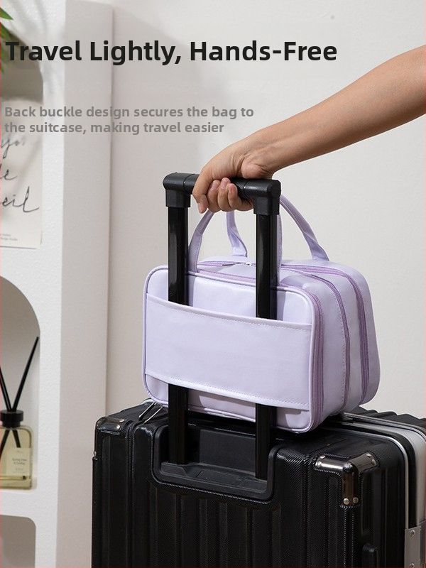 Kozmetická taška s tromi priečinkami, veľká kapacita, PU materiál, vodotesná s rozdelením suché/mokré, podšívka z nylónu