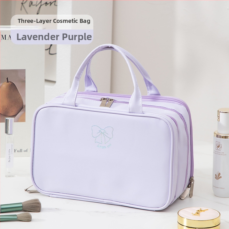 Kozmetická taška s tromi priečinkami, veľká kapacita, PU materiál, vodotesná s rozdelením suché/mokré, podšívka z nylónu