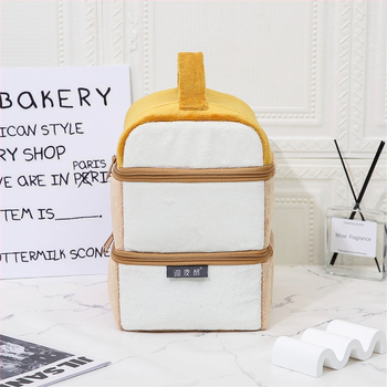 Geantă de machiaj cu compartimente în mai multe niveluri, material pluș, căptușeală din poliester, capacitate mare, pentru utilizare zilnică