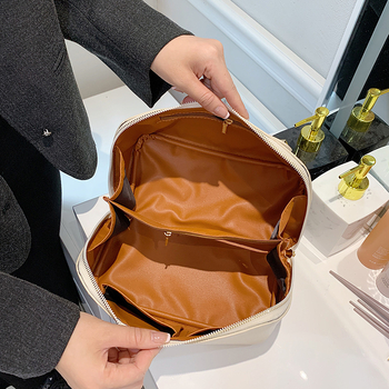 Lychee mintás sminkes táska fém címkével, kézi fogantyúval, lapos rendező, nagy kapacitású PU anyag, PU bélés