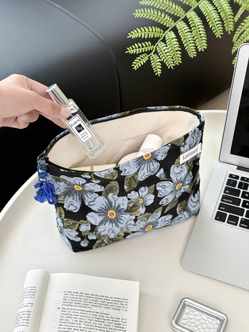 LEERMOO kozmetická taštička na cestovanie - ultra ľahká, polyester, kvetinový vzor, podšívka z polyesteru, voľnočasový cestovný štýl