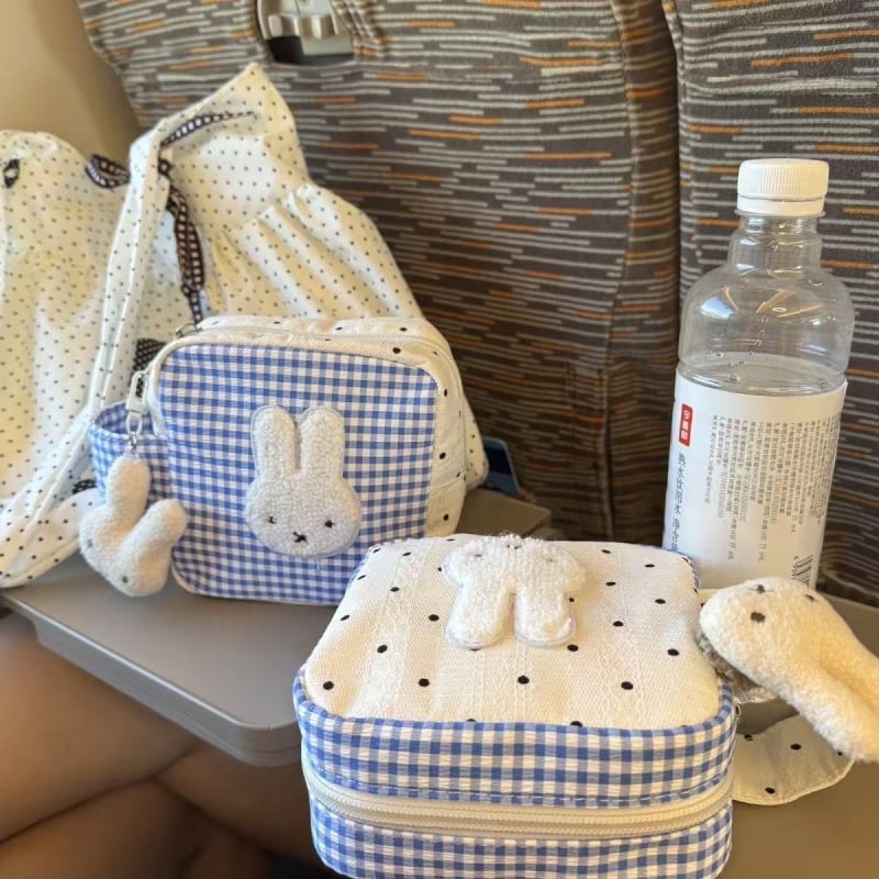Új aranyos Miffy nyuszi kamera táska, Polaroid tároló, kék pöttyös kozmetikai táska, nagy kapacitású, hordozható