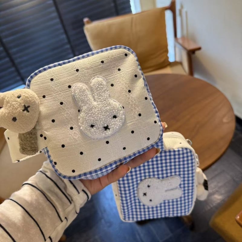 Új aranyos Miffy nyuszi kamera táska, Polaroid tároló, kék pöttyös kozmetikai táska, nagy kapacitású, hordozható