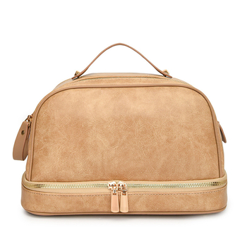 Retro stil, velika kapacitet ženska torba za putovanja i kozmetički organizator, višeslojna pohrana, PU koža s prugama, podstava od poliestera, vodootporno