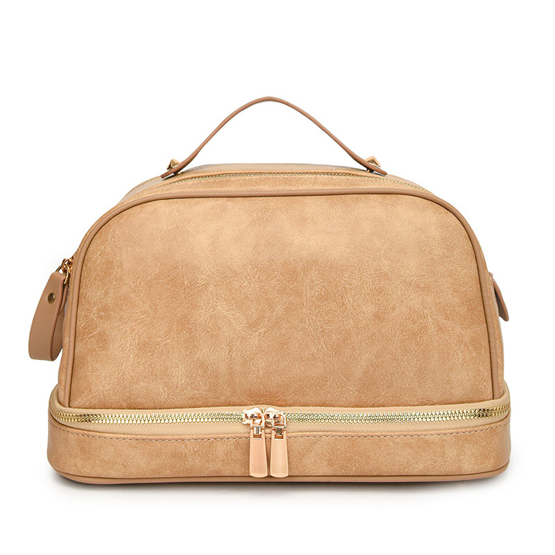 Retro stil, velika kapacitet ženska torba za putovanja i kozmetički organizator, višeslojna pohrana, PU koža s prugama, podstava od poliestera, vodootporno