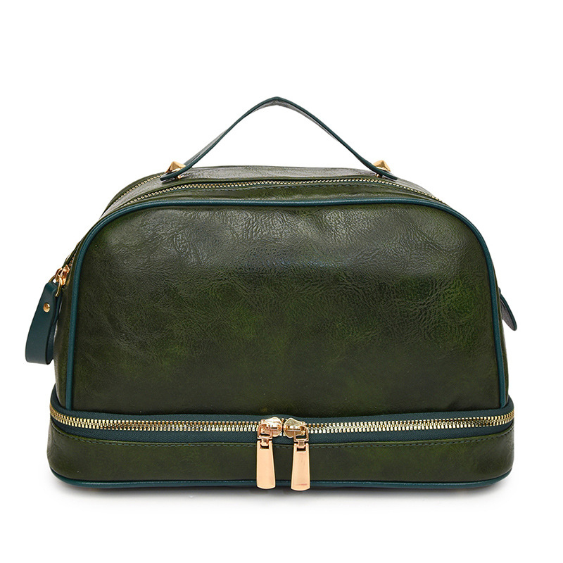 Retro stil, velika kapacitet ženska torba za putovanja i kozmetički organizator, višeslojna pohrana, PU koža s prugama, podstava od poliestera, vodootporno