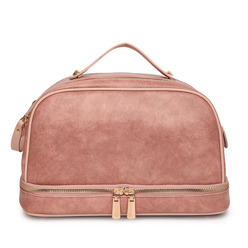 Retro stil, velika kapacitet ženska torba za putovanja i kozmetički organizator, višeslojna pohrana, PU koža s prugama, podstava od poliestera, vodootporno