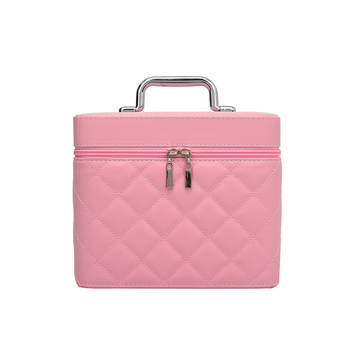 Taška na make-up - diamantovo prešívané vyšívanie, kockovaný vzor, PU materiál, polyesterová podšívka, mestský jednoduchý štýl, prenosná kozmetická taška