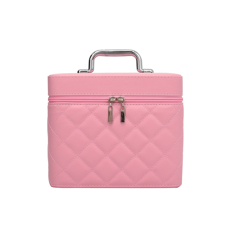 Taška na make-up - diamantovo prešívané vyšívanie, kockovaný vzor, PU materiál, polyesterová podšívka, mestský jednoduchý štýl, prenosná kozmetická taška