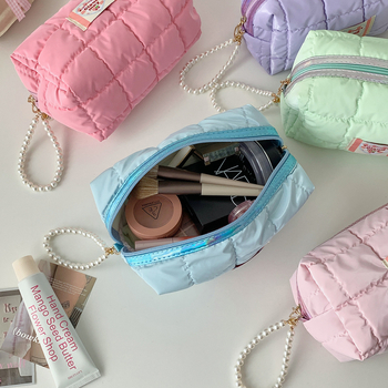 Hosocute Geantă cosmetică din poliester cu finisaj perlat lucios, închidere cu fermoar, multifuncțională și ușor de purtat în călătorii