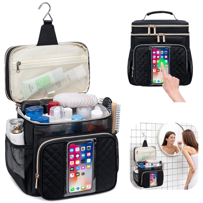 Geantă de toaletă cu design suspendat, impermeabilă, din Oxford, închidere cu fermoar, unisex pentru călătorii