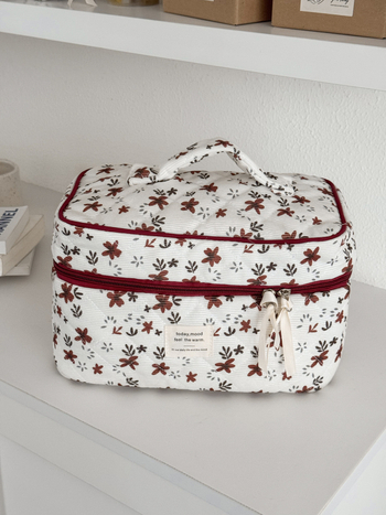 Corduroy kozmetická taška s kvetinovým vzorom, podšívka z polyesteru, Jeseň 2025, Unisex