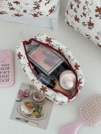 Corduroy kozmetická taška s kvetinovým vzorom, podšívka z polyesteru, Jeseň 2025, Unisex