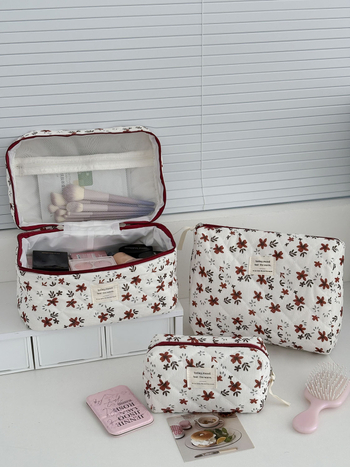 Corduroy kozmetická taška s kvetinovým vzorom, podšívka z polyesteru, Jeseň 2025, Unisex