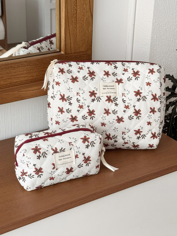 Corduroy kozmetická taška s kvetinovým vzorom, podšívka z polyesteru, Jeseň 2025, Unisex