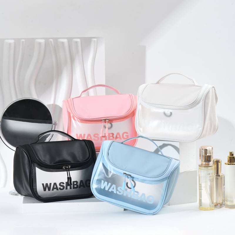 Geantă cosmetică de voiaj impermeabilă, PVC transparent, capacitate mare, fermoar