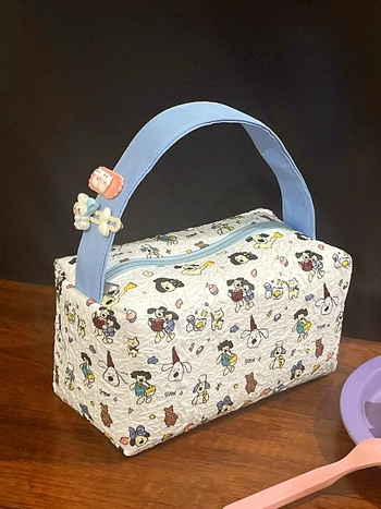 Geantă portabilă pentru machiaj și produse de îngrijire pentru femei, cu capacitate mare, design texturat 3D, exterior din Oxford, căptușeală Oxford, pentru utilizare zilnică