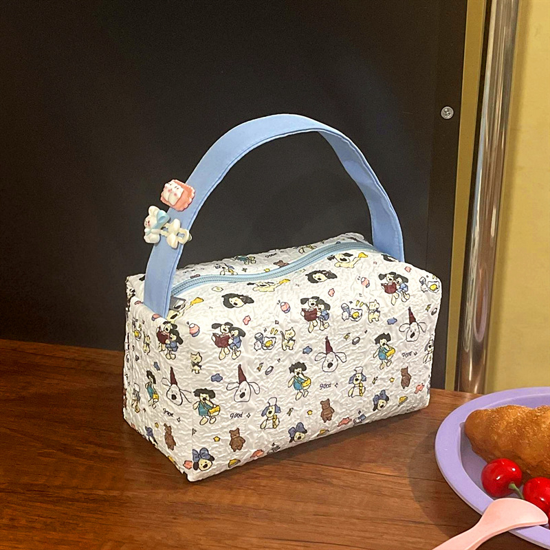 Geantă portabilă pentru machiaj și produse de îngrijire pentru femei, cu capacitate mare, design texturat 3D, exterior din Oxford, căptușeală Oxford, pentru utilizare zilnică
