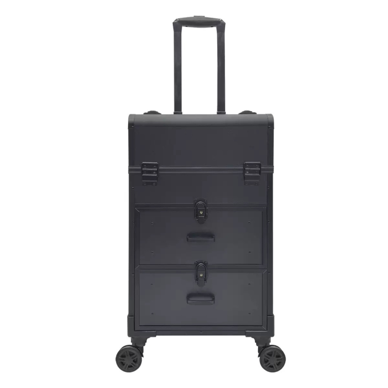 Prijenosna kozmetička kutija na kotačićima za manikuru i tetovaže, metalna konstrukcija, universalni kotačići, zaključavanje bravom, proširivi višerazinski dizajn.