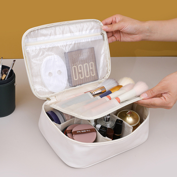 Geantă pentru cosmetică, material PU, formă cubică, multifuncțională pentru călătorii – organizator machiaj și îngrijire