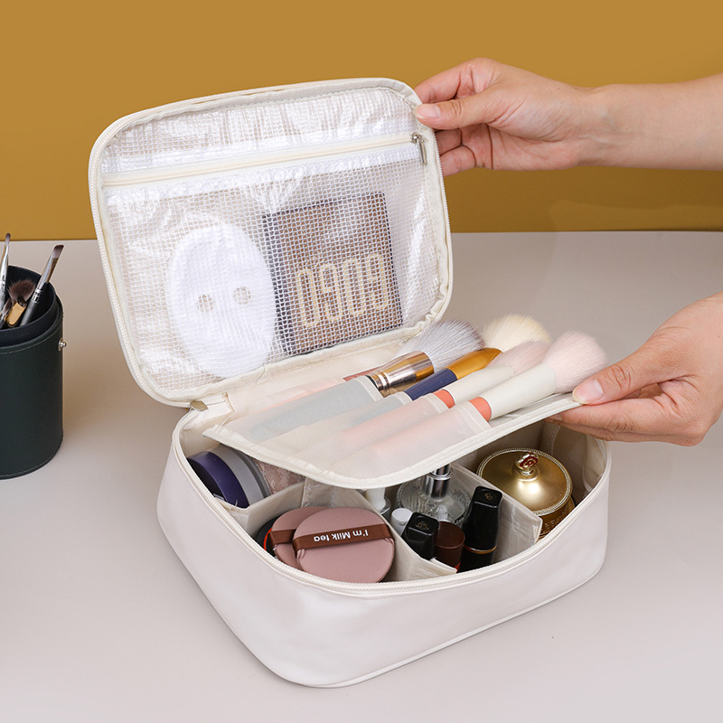 Geantă pentru cosmetică, material PU, formă cubică, multifuncțională pentru călătorii – organizator machiaj și îngrijire