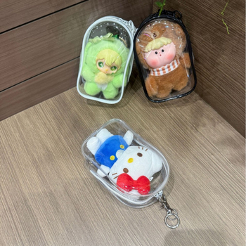 15 cm-es PVC-kubikus függő tároló – átlátszó és vízálló, sokoldalú kozmetikai, utazási és asztali tároláshoz, aranyos rajzfilmszerű stílussal