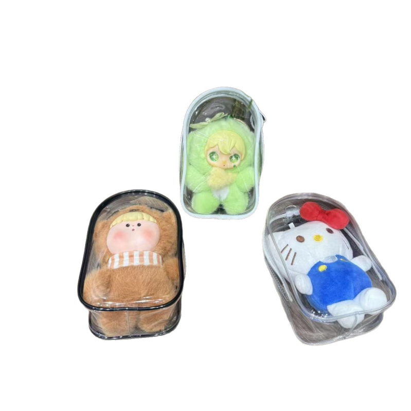 15 cm-es PVC-kubikus függő tároló – átlátszó és vízálló, sokoldalú kozmetikai, utazási és asztali tároláshoz, aranyos rajzfilmszerű stílussal