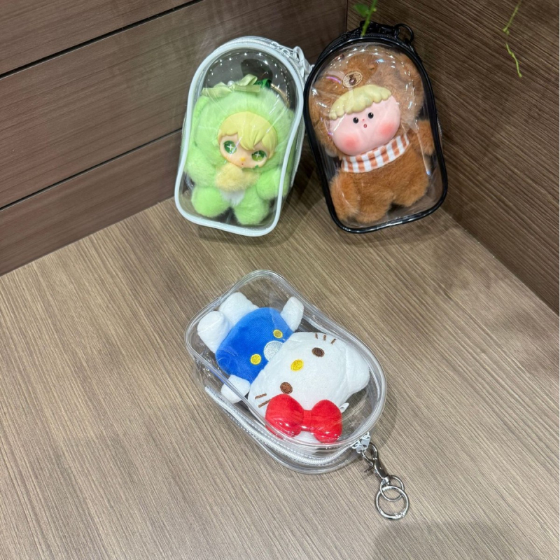 15 cm-es PVC-kubikus függő tároló – átlátszó és vízálló, sokoldalú kozmetikai, utazási és asztali tároláshoz, aranyos rajzfilmszerű stílussal