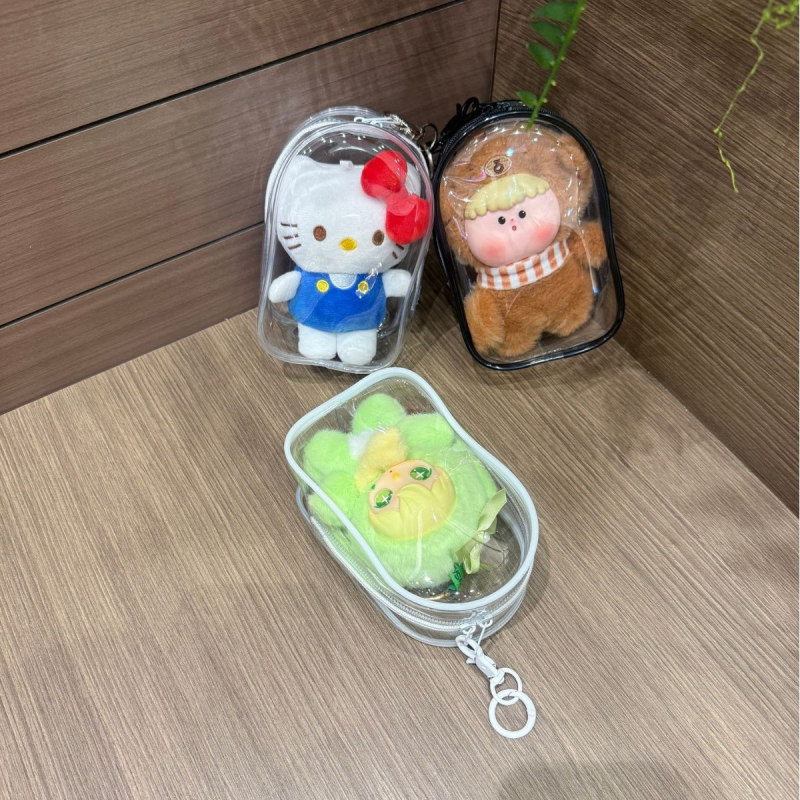 15 cm-es PVC-kubikus függő tároló – átlátszó és vízálló, sokoldalú kozmetikai, utazási és asztali tároláshoz, aranyos rajzfilmszerű stílussal