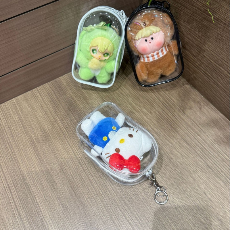 15 cm-es PVC-kubikus függő tároló – átlátszó és vízálló, sokoldalú kozmetikai, utazási és asztali tároláshoz, aranyos rajzfilmszerű stílussal