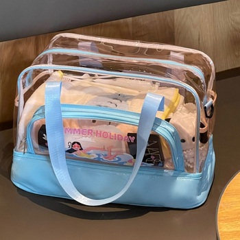 Geantă de plajă cu separare umed-uscat, PVC transparent, capacitate mare pentru cosmetice și articole de baie