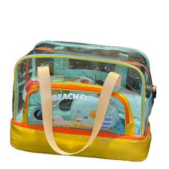 Geantă de plajă cu separare umed-uscat, PVC transparent, capacitate mare pentru cosmetice și articole de baie
