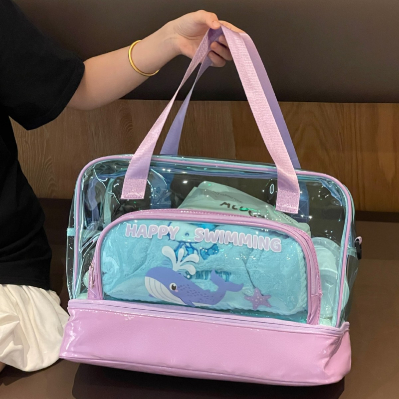 Geantă de plajă cu separare umed-uscat, PVC transparent, capacitate mare pentru cosmetice și articole de baie