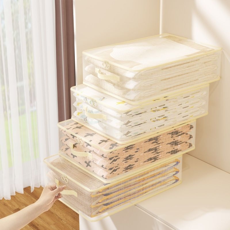 Set de 4 sacoșe de depozitare din plasă pentru haine – organizator cubic pentru garderobă și dormitor, utilizare multiplă