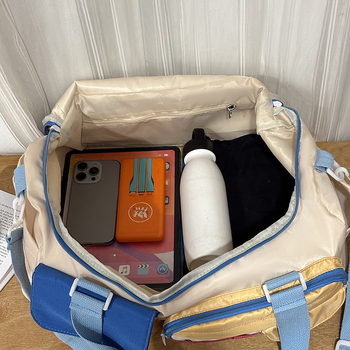 Geantă de călătorie pentru relaxare, țesătură Oxford, impermeabilă și rezistentă, căptușeală poliester, model cu dungi