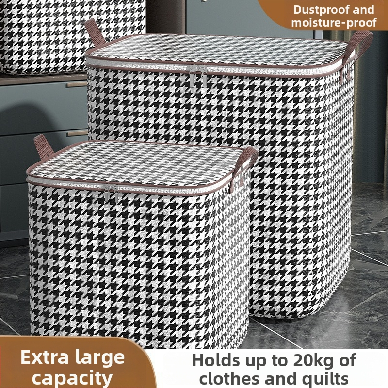 Kockasta vrećica za pohranu od netkanog materijala s uzorkom houndstooth – višenamjenski organizator za spavaću sobu i putovanja (set od 50)