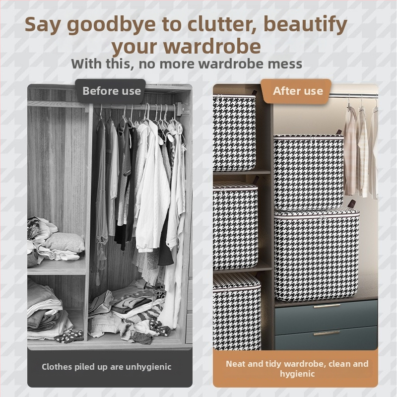 Kockasta vrećica za pohranu od netkanog materijala s uzorkom houndstooth – višenamjenski organizator za spavaću sobu i putovanja (set od 50)