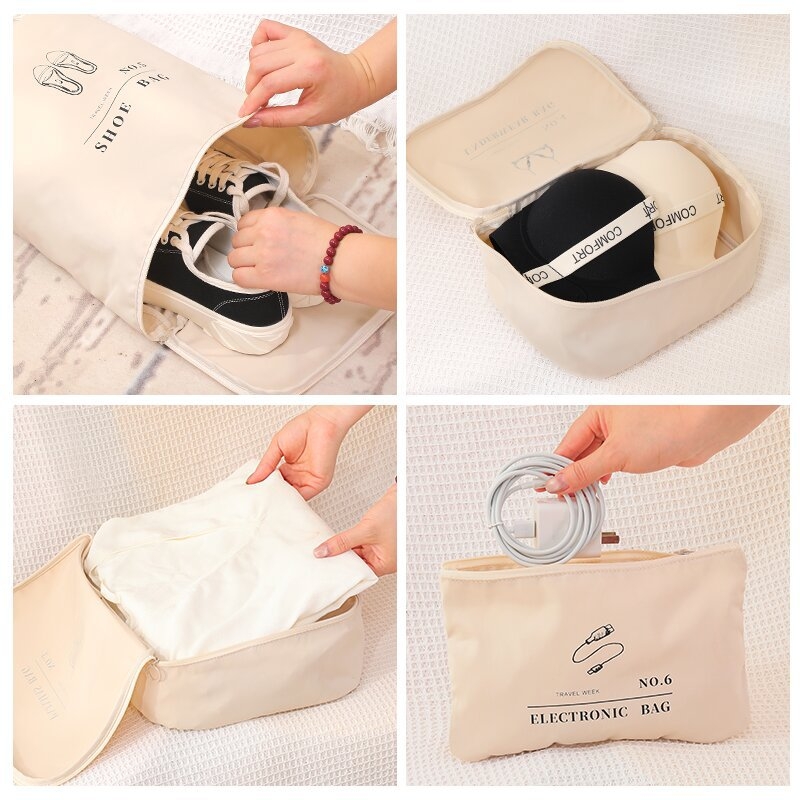 Set de depozitare de călătorie din 6 piese, geantă pentru toalete și haine, extensibilă, material T400 memory cloth, capacitate mare