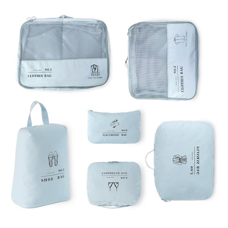 Set de depozitare de călătorie din 6 piese, geantă pentru toalete și haine, extensibilă, material T400 memory cloth, capacitate mare