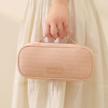 Nothing Ry-067 Geantă cosmetică Corduroy, în formă cubică, impermeabilă și compactă pentru călătorii, stocare machiaj