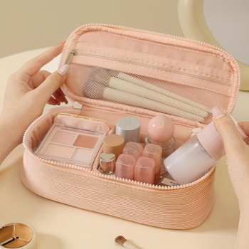 Nothing Ry-067 Geantă cosmetică Corduroy, în formă cubică, impermeabilă și compactă pentru călătorii, stocare machiaj