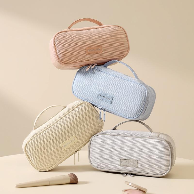 Nothing Ry-067 Geantă cosmetică Corduroy, în formă cubică, impermeabilă și compactă pentru călătorii, stocare machiaj