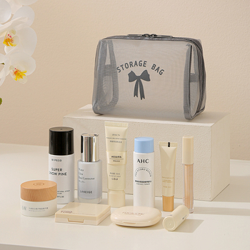 Geantă de cosmetice octagonală din plasă - stil geantă de mână, PVC, multifuncțională, pentru călătorii, depozitare machiaj și baie