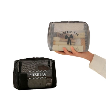 Geantă de cosmetice octagonală din plasă - stil geantă de mână, PVC, multifuncțională, pentru călătorii, depozitare machiaj și baie