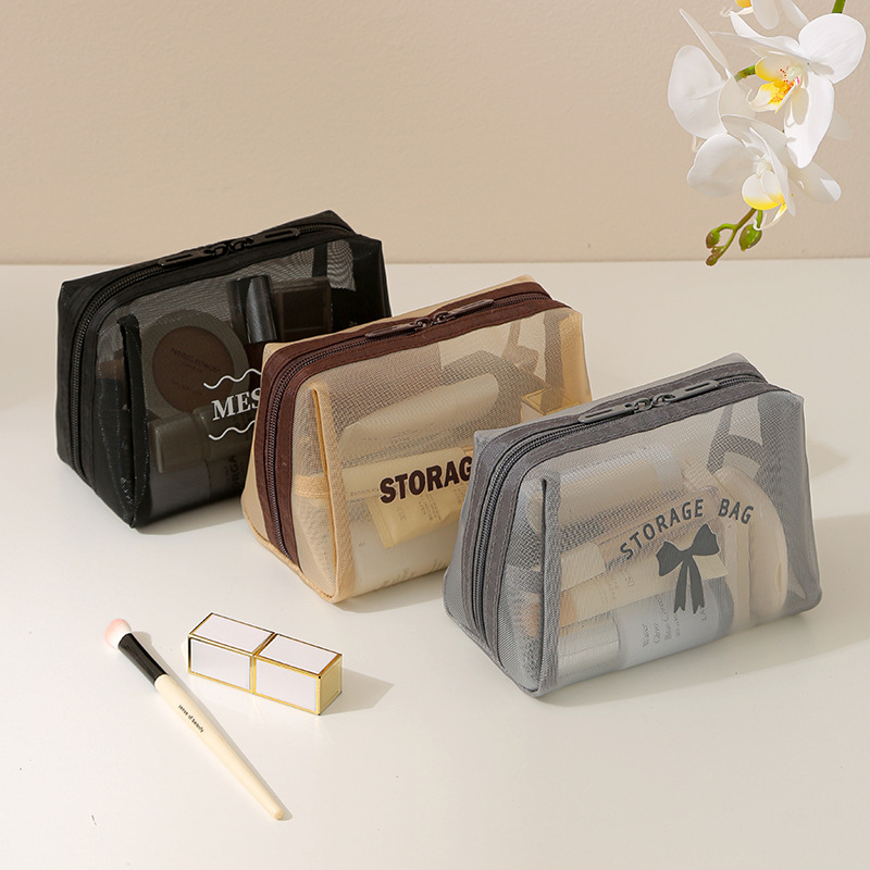 Geantă de cosmetice octagonală din plasă - stil geantă de mână, PVC, multifuncțională, pentru călătorii, depozitare machiaj și baie