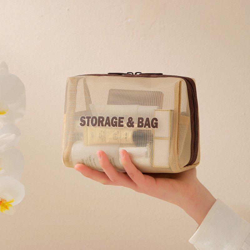 Geantă de cosmetice octagonală din plasă - stil geantă de mână, PVC, multifuncțională, pentru călătorii, depozitare machiaj și baie